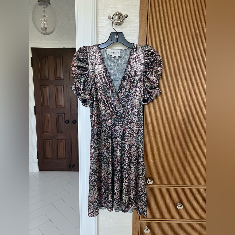 ba&sh black/gold/multi metallic mini dress size XS
